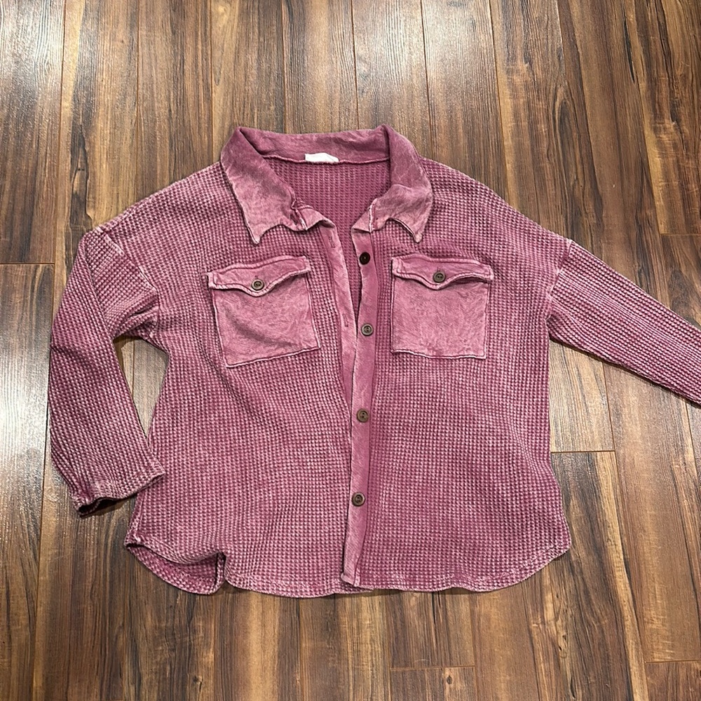 Button down waffle top